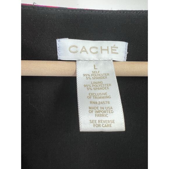 Vintage Cache Red Purple Print Faux Wrap Dress Gold Embellished Large - Picture 4 of 4